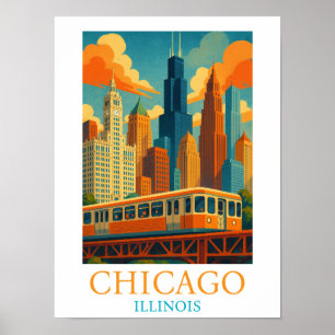 Chicago Illinois Skyline Vintage Kunst Reise Poster