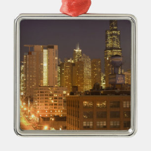 Chicago, Illinois, Skyline von West Loop bei Silbernes Ornament