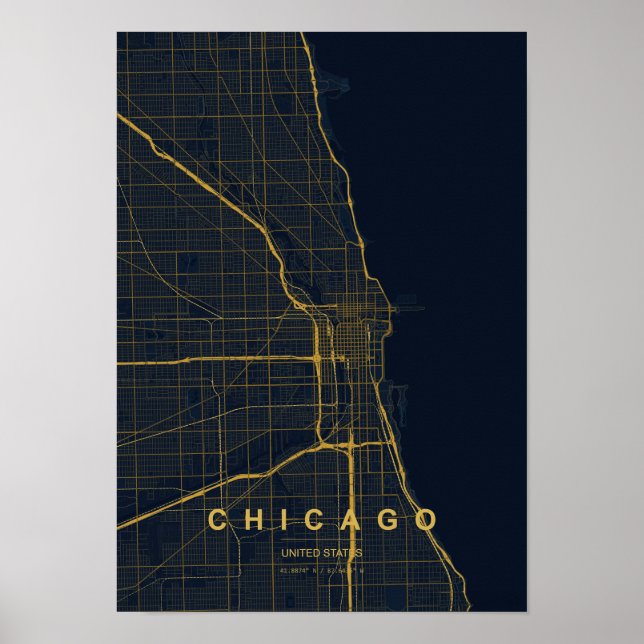 Chicago Illinois Stilisierte Kartenprint | Moderne Poster (Vorne)