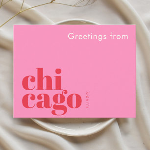 Chicago Illinois typografisch pink Postkarte