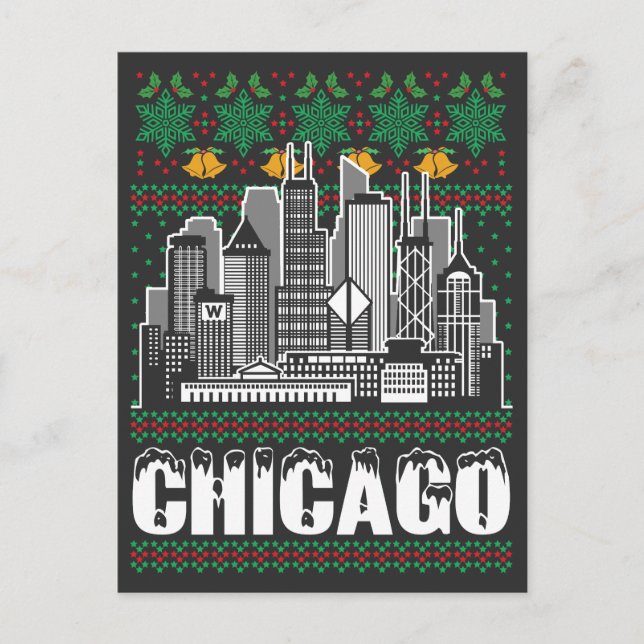 Chicago Illinois Ugly Christmas Postkarte (Vorderseite)