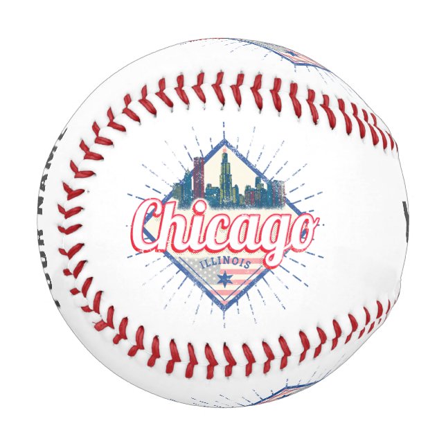 Chicago Illinois United Staaten Retro Skyline USA Baseball (Vorderseite Links)
