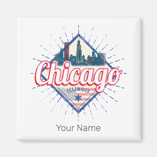 Chicago Illinois United Staaten Retro Skyline USA Magnet (Vorne)