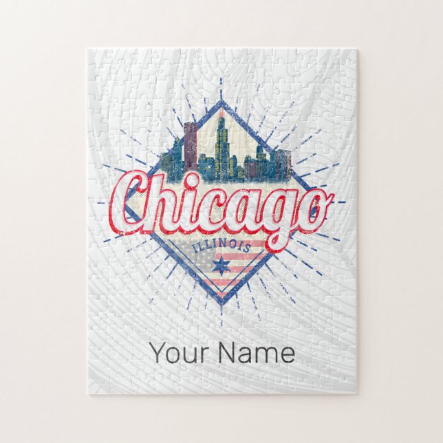 Chicago Illinois United Staaten Retro Skyline USA Puzzle (Vertikal)