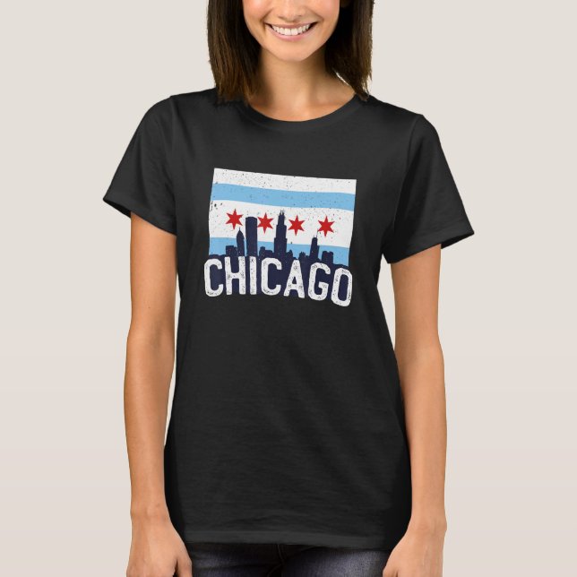 Chicago Illinois USA City Skyline Silhouette Outli T-Shirt (Vorderseite)