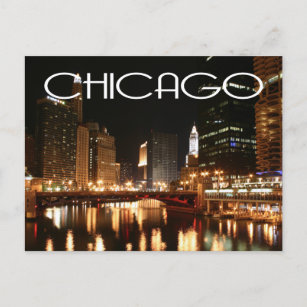 Chicago Illinois USA - Night Chicago Skyline Postkarte