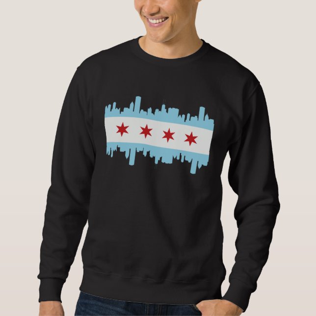 Chicago Illinois USA Skyline Silhouette Outline Sk Sweatshirt (Vorderseite)