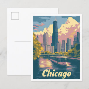 Chicago Illinois USA Vintage Travel Illustration Postkarte