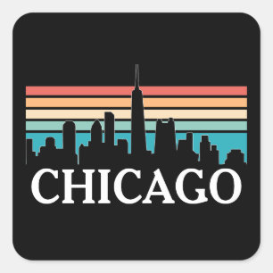 Chicago Illinois Vintag Retro Sunset Skyline Quadratischer Aufkleber