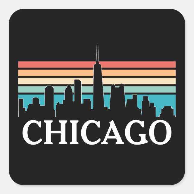 Chicago Illinois Vintag Retro Sunset Skyline Quadratischer Aufkleber (Vorderseite)