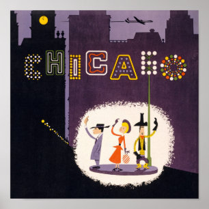 Chicago Illinois Vintag Retro Travel Poster