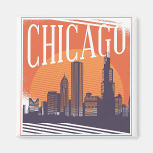 Chicago Illinois Vintag Skyline Magnet