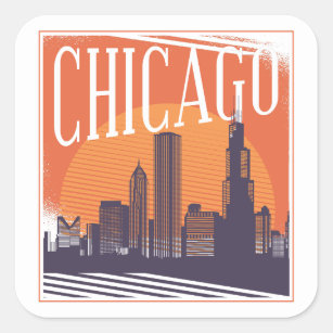 Chicago Illinois Vintag Skyline Quadratischer Aufkleber