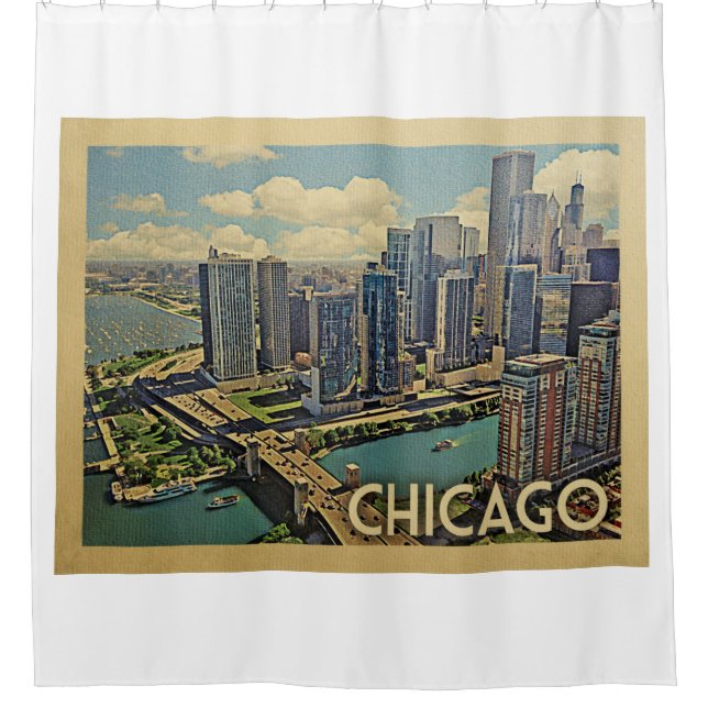 Chicago Illinois Vintage Travel Duschvorhang (Vorderseite)