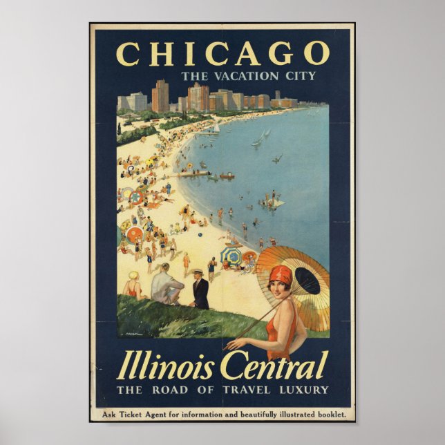 Chicago, Illinois Vintage Travel Poster (Vorne)