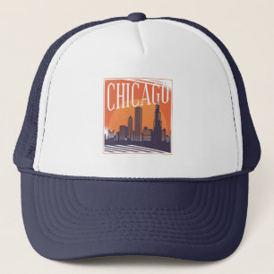 Chicago Illinois Vintages Skyline City Logo Truckerkappe