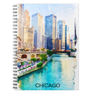 Chicago Illinois Watercolor City View Notizblock
