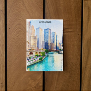 Chicago Illinois Watercolor City View Postkarte