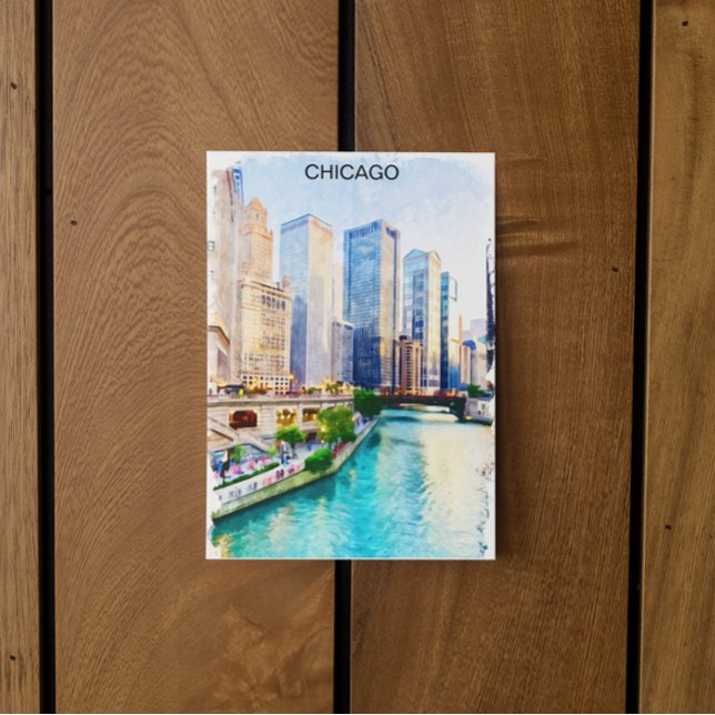 Chicago Illinois Watercolor City View Postkarte (chicago illinois skyline watercolor postcard)