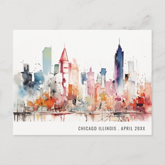Chicago Illinois Watercolor Landscape Travel Postkarte (Vorderseite)