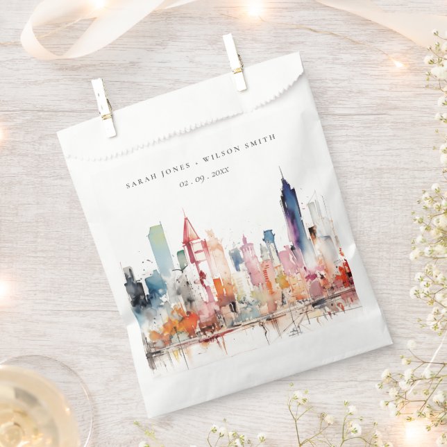 Chicago Illinois Watercolor Landscape Wedding Geschenktütchen (Ausgeschnitten)