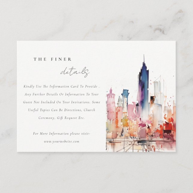 Chicago Illinois Watercolor Scape Wedding Details Begleitkarte (Vorderseite)