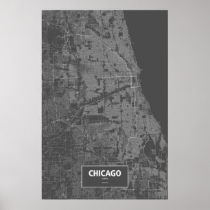 Chicago, Illinois (weiß auf schwarz) Poster