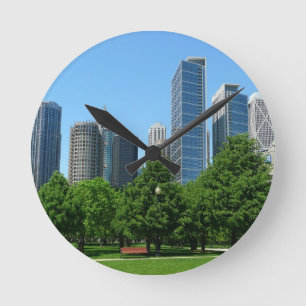 Chicago Illinois Windy City Park Gebäude Destiny Runde Wanduhr