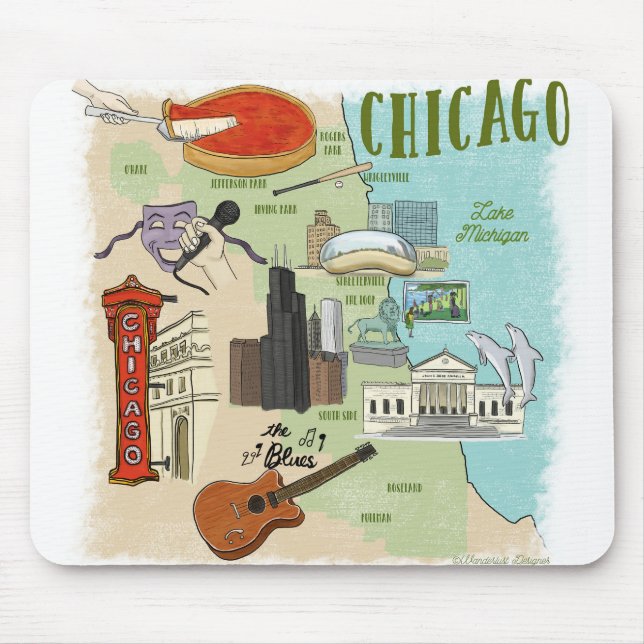 Chicago Illustriert Map Mouse Pad Mousepad (Vorne)
