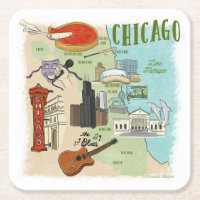 Chicago Illustriert Map Paper Untersetzer