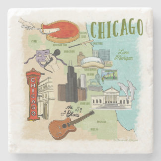 Chicago Illustriert Map Stone Untersetzer