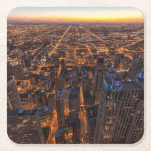 Chicago im Stadtzentrum gelegen am Sonnenuntergang Rechteckiger Pappuntersetzer