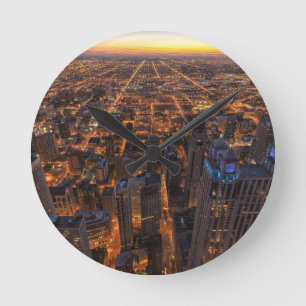 Chicago im Stadtzentrum gelegen am Sonnenuntergang Runde Wanduhr