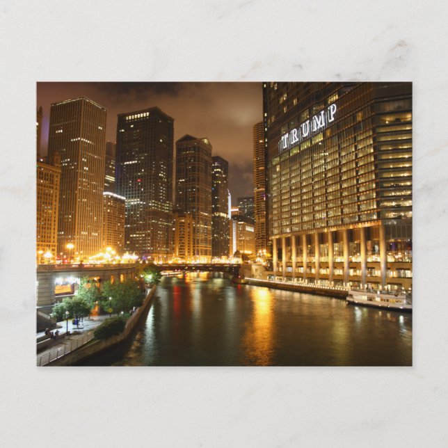 Chicago in der Nacht Postkarte (Vorderseite)