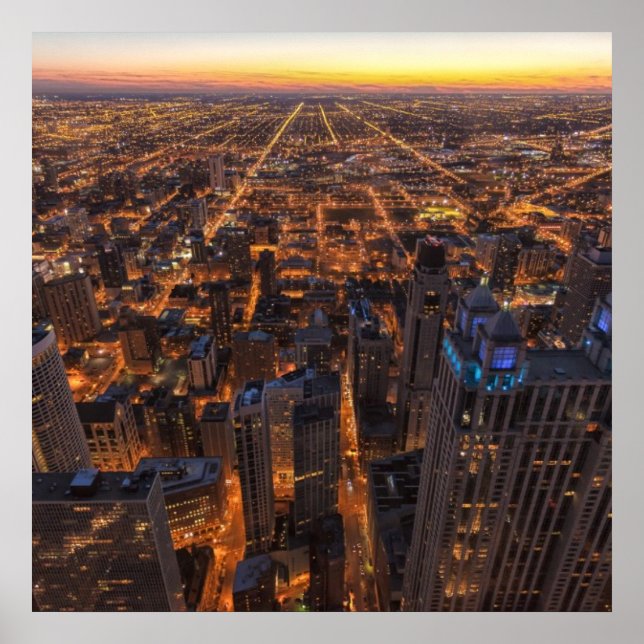 Chicago Innenstadt bei Sonnenuntergang Poster (Vorne)
