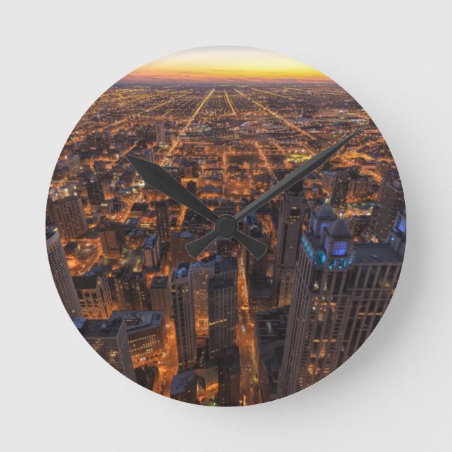 Chicago Innenstadt bei Sonnenuntergang Runde Wanduhr (Vorderseite)