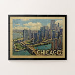 Chicago Jigsaw Puzzle Illinois<br><div class="desc">Chicago Illinois Design im Vintage Travel Stil mit einer weiten City Skyline Ansicht mit Booten im Hafen.</div>