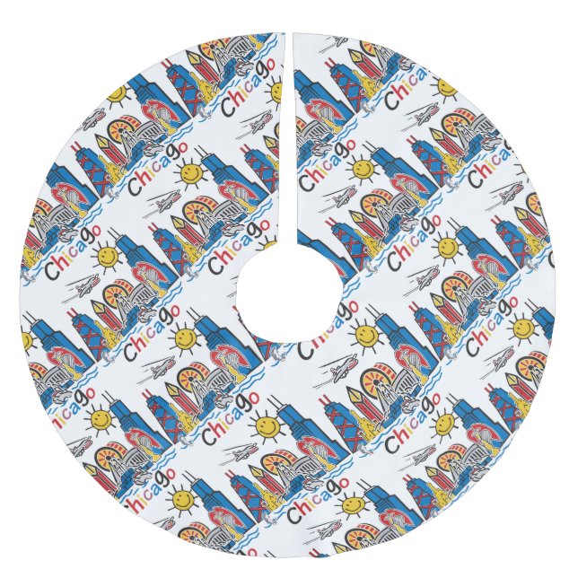 Chicago Kids Skyline Polyester Weihnachtsbaumdecke (Vorderseite)