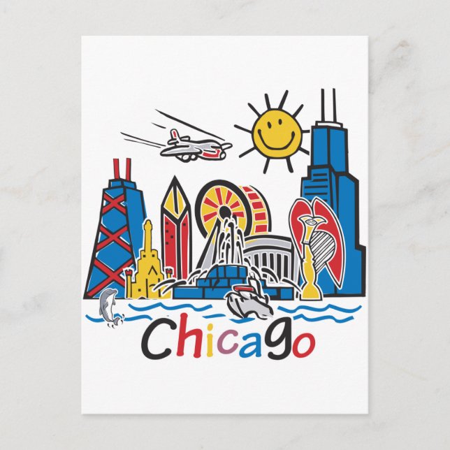 Chicago Kids Skyline Postkarte (Vorderseite)