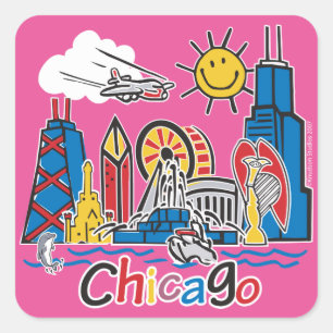 Chicago Kids Skyline Quadratischer Aufkleber