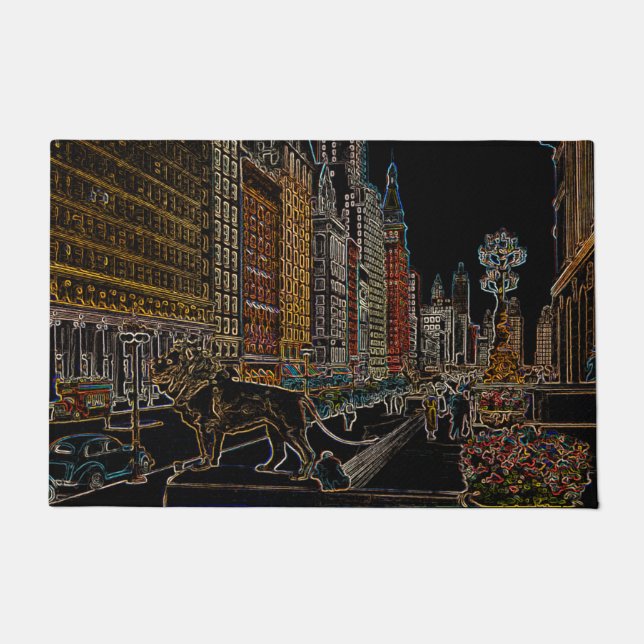 CHICAGO-KUNST-INSTITUT-LÖWE-MICHIGAN-ALLEE-NEON FUßMATTE (Vorderseite)