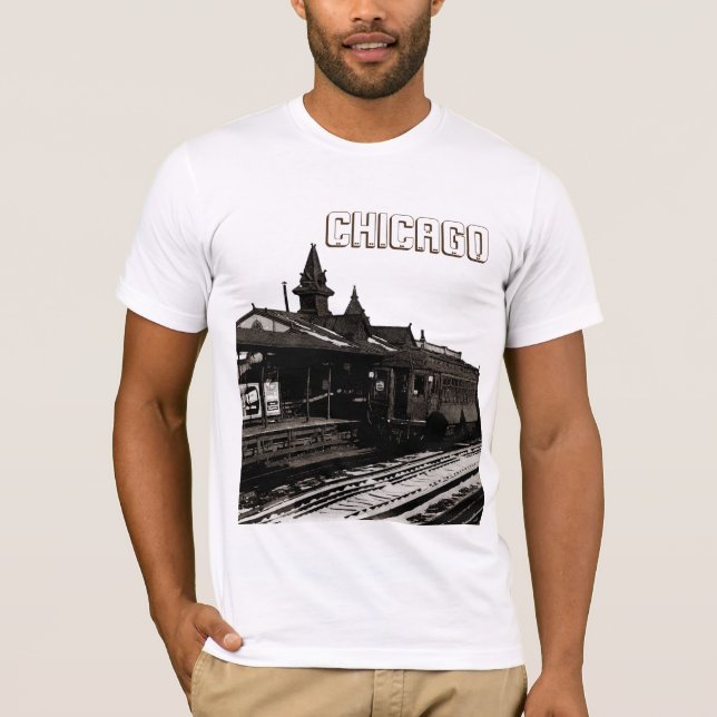Chicago L 1950 Wasserfarbe Sepia Fotograf U-Bahn T-Shirt (Vorderseite)