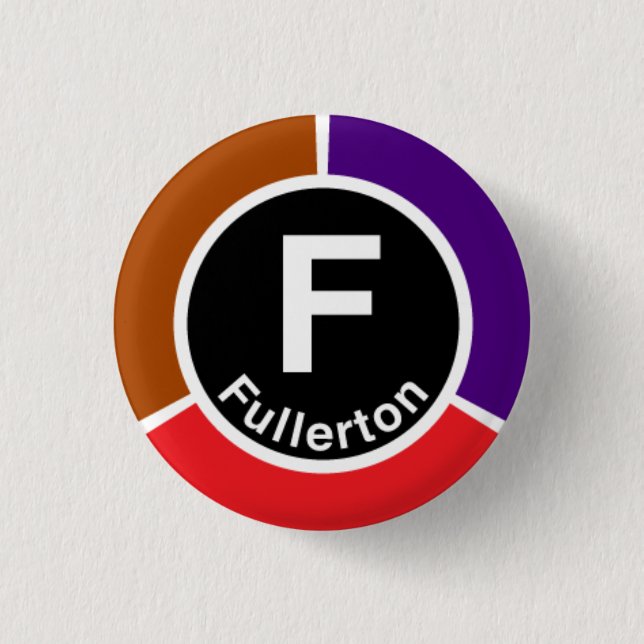 Chicago L Fullerton Brown/rote/lila Linie Button (Vorderseite)