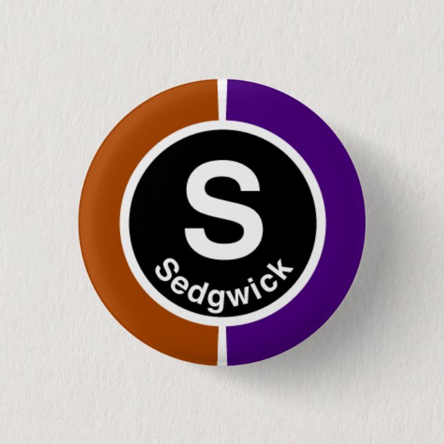Chicago L Sedgwick Brown/lila Linie Button (Vorderseite)