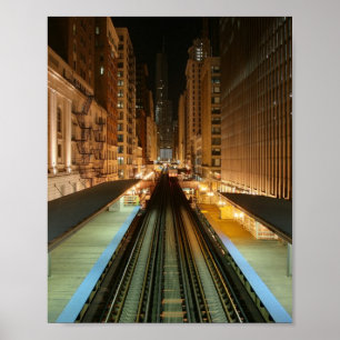 Chicago 'L' Station in der Nacht Poster
