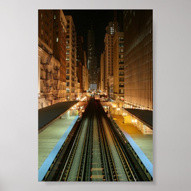 Chicago 'L' Station in der Nacht Poster (Vorne)