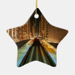 Chicago "L" Station nachts Keramik Ornament