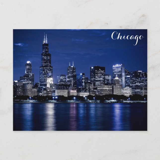 Chicago Lake Michigan Coast Skyline bei Night Foto Postkarte (Vorderseite)
