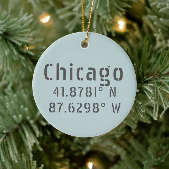 Chicago Latitude Longitude Personalisiert Keramik Ornament (Baum)