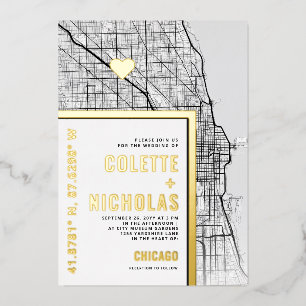 Chicago Liebe Locator   Städtische Hochzeit Folieneinladung